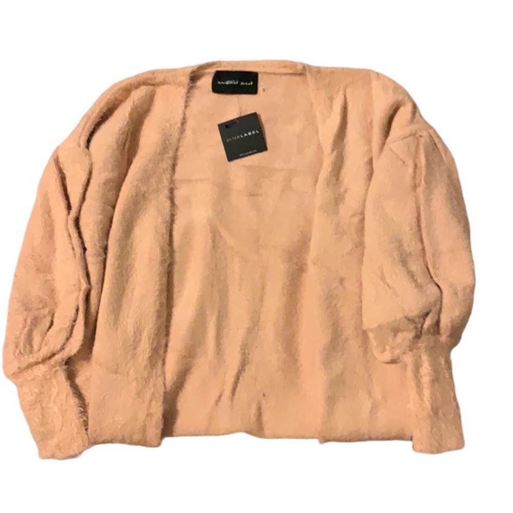 NWT JLUXLABEL Blush Balloon Sleeve Fuzzy Cardigan